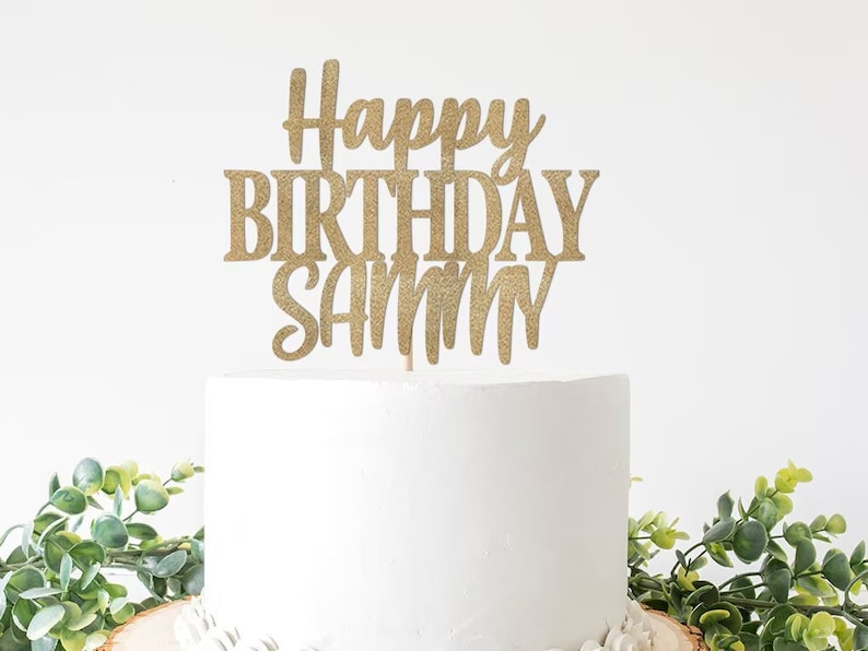 Birthday Party Decorations, Happy Birthday Script Table Centerpiece, Glitter Paper Free Standing, Table Decor, Sign, 25th, 30th, 40th, 50th image 4