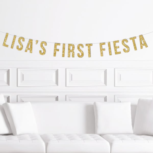 Custom First Fiesta Banner / Gold Glitter Script First Birthday Wall Sign / Mexican First Birthday Party / Personalized Ole One Decor