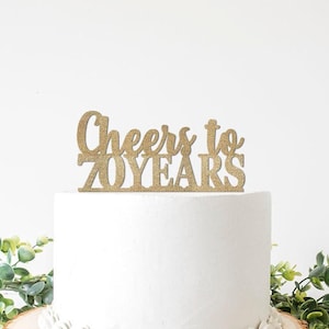 Cheers to 70 Years Cake Topper Gold | 70th Birthday Party Decorations | Seventieth Anniversary, Number 70, Cake Decor Sign Centerpiece