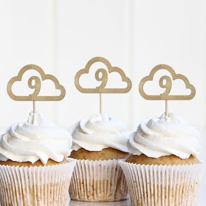 Cloud 9 Decorations, She&#39;s on Cloud 9 Cupcake Toppers, Cloud 9 Party Decor, Cloud Nine Theme Bridal Shower, 9th Birthday, Cloud Themed
