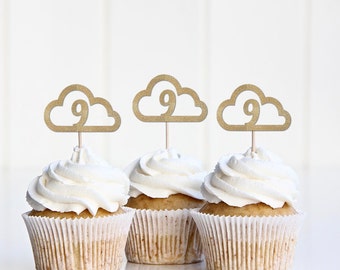 Cloud 9 Decorations, She's on Cloud 9 Cupcake Toppers, Cloud 9 Party Decor, Cloud Nine Theme Bridal Shower, 9th Birthday, Cloud Themed