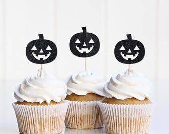Adornos para cupcakes de Jack-O-Lantern para baby shower, decoración para fiesta de calabaza, decoraciones de Halloween de Jack-O-Lantern, suministros para fiesta con cara de calabaza tallada