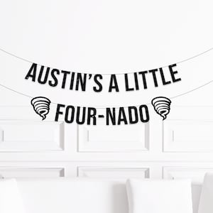Decoraciones para el 4.º cumpleaños de Fournado, decoración de cumpleaños de Four Nado, pancarta con suministros para la fiesta del tornado Little Four Nado, ideas para letreros de cumpleaños para niños