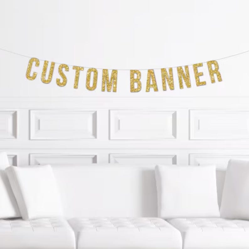 Custom Banner Gold Glitter / Personalized Sign / Personalized Banner / Custom Name Sign / Custom Birthday Sign, Custom garland, Custom Decor image 1