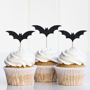 Halloween Bat Cupcake Toppers, Decorations Decor, Glitter Picks Toothpicks Party Supplies, Black, Birthday