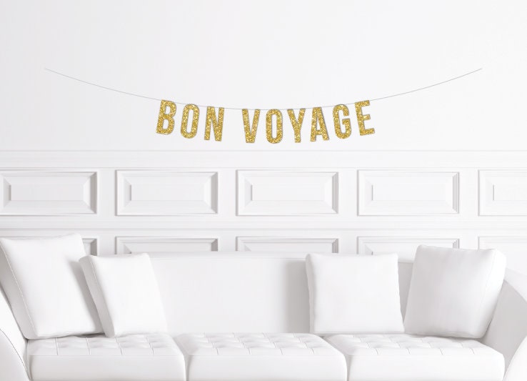 Custom Bon Voyage Gold Glitter Banner / Personalized Travel Script Glitter Sign /Retirement / Leaving on a Trip  / Going Away Party