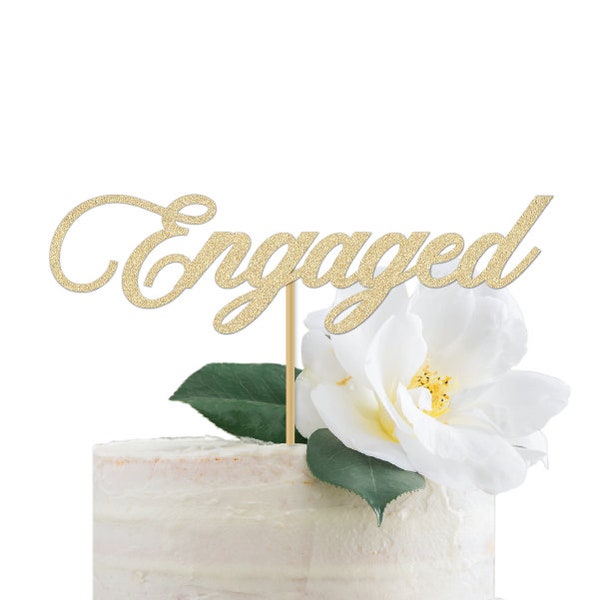 Engaged Cake Topper / Engagement Party Decoration Sign Script Decor Future Bride Groom Gold Glitter Cursive Celebration Couple Centerpiece