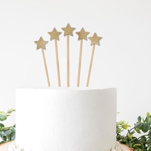 Mini Stars On long Sticks Cake Topper, Twinkle Little Star Decorations Decor, Baby Shower Birthday Party Supplies Space Theme Themed Ideas