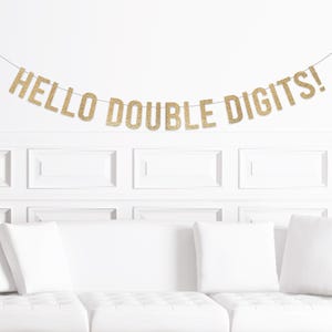 10th Birthday Decorations Girl, Hello Double Digits Party Banner Sign, 10 Birthday Decorations Boy Ten Tenth
