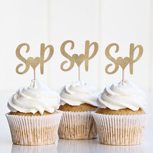 Wedding Cupcake Topper, Custom Wedding Cup Cake Sign, Engagement Party Cupcake Picks, Bridal Shower Decorations, Initials Decor