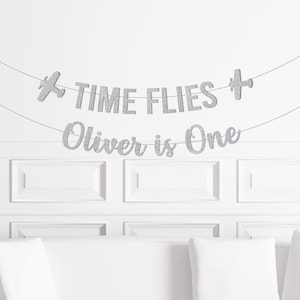 Time Flies 1st Birthday Banner, Aeroplane Theme Birthday Party Decorations, Vintage Plane Theme Custom Age Decor, Airplane Party Supplies