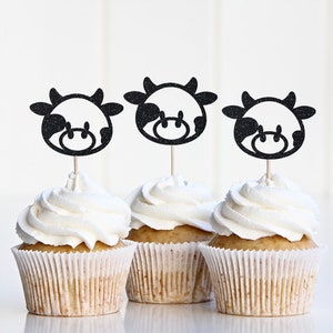 Cow Cupcake Toppers, Holy Cow I&#39;m One Decorations, Farm Themed Birthday Party Decor, Cow Theme Party Supplies, Farm Animal Picks