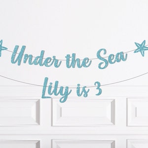 Under the Sea Party Decorations, Custom Mermaid Birthday Banner, Girl's 3rd Birthday Decor, Ocean Theme Party Supplies, Third Birthday