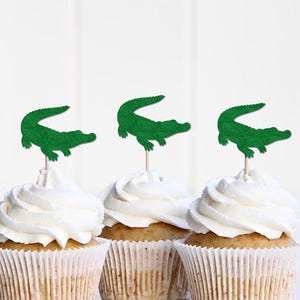 On Snap Alligator Cupcake Toppers, Crocodile Theme Themed Birthday Decorations, Swamp Party Decor, Green