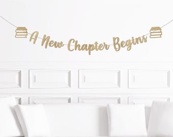 Decoraciones para baby shower con temática de libros, decoración para despedida de soltera de Booktok, pancarta con temática de cuentos, letrero "Un nuevo capítulo comienza", "Una nueva historia", "El comienzo"