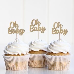 Oh Baby Cupcake Toppers, Baby Shower Decorations, Gender Neutral Baby Shower Decor, Girl Boy Winter Baby Shower Summer, Spring, Fall