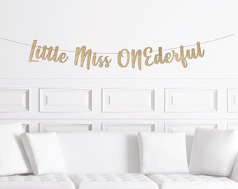 Little Miss Onederful Banner, 1st Birthday Decorations Girl, First Birthday Girl Party Supplies Theme Themed Ideas