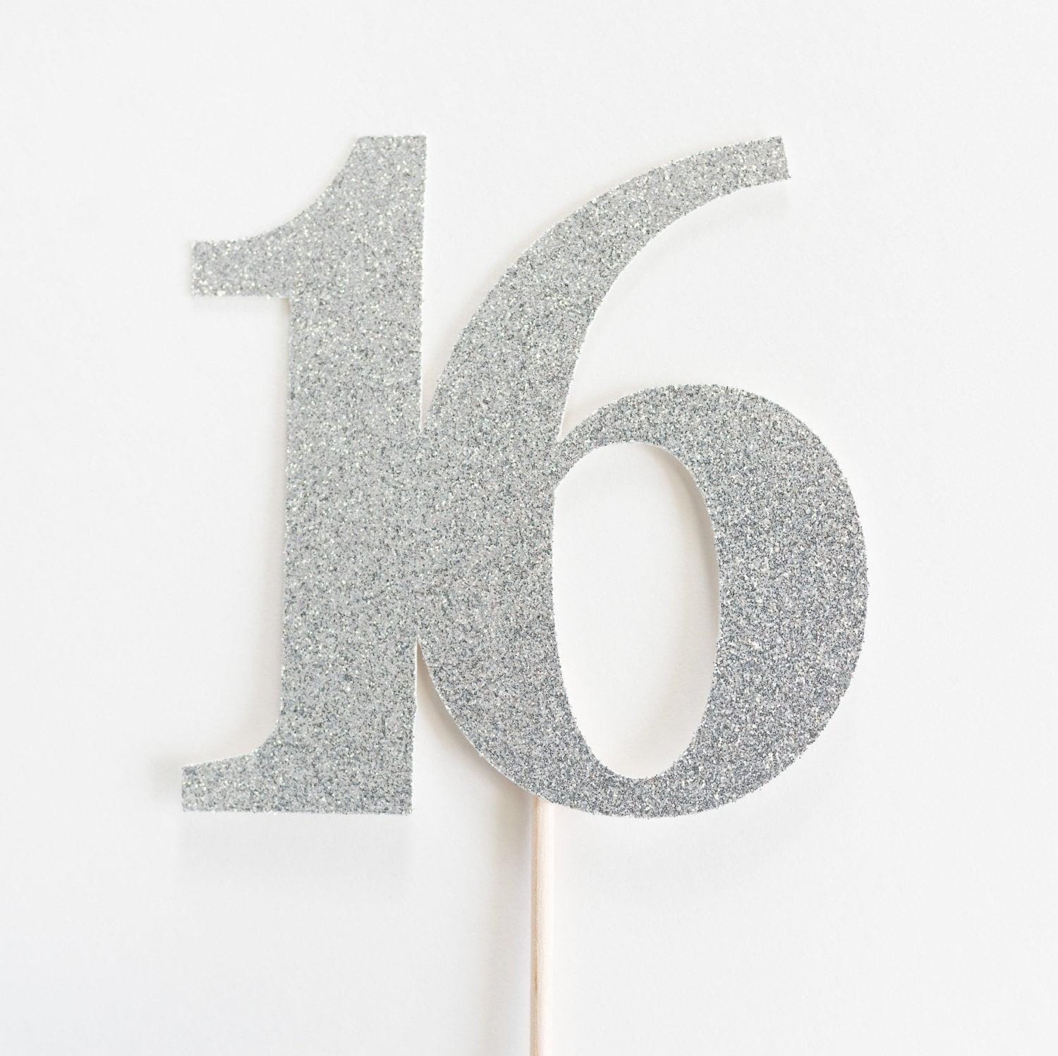 Sweet 16 Silver Glitter Cake Topper – Doppelseitiger Glitzer, Mit Acrylstab, Made In USA