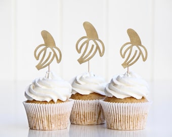 Banana Cupcake Toppers, One is Bananas Party Decorations, Monkey 1st Birthday Decor, Picks