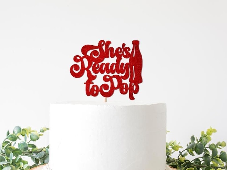 She's Ready To Pop Cake Topper, Soda Shoppe Baby Shower Party Sign, Cola Theme Decorations Decor, Supplies Invitation Ideas Checkered Retro immagine 1