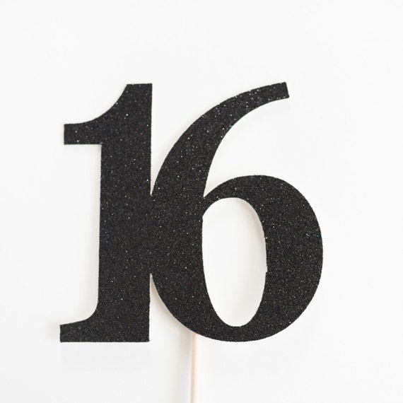 Sweet 16 Cake Topper Black Glitter Sixteen 16th Sixteenth Birthday Party Decorations Decor Theme Celebration Etsy UK