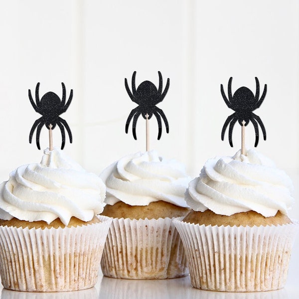 Halloween Cupcake Toppers, Spider Cupcake Decoration, Spider Decor, Halloween Birthday, October Party Supplies