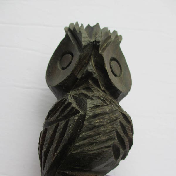 Folk Art Owl Hand Carved Wood Carving Ebony Bird Animal Scupture