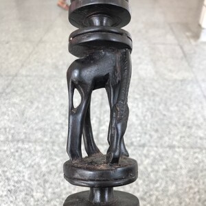 African Folk Art Giraffe Candle Holder Mid Century Wood Carving Tourist Airport Art