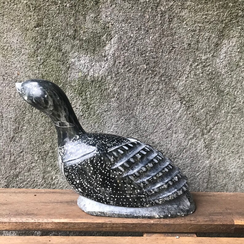 Soapstone Carving Black Stone Loon Inuit Sculpture Signed Etsy Canada