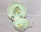 Paragon Double Warrant Tea Cup Saucer Wide Mouth Mint Green Spring Scallop Gold 1930-40s Unique Tea Cup Gift