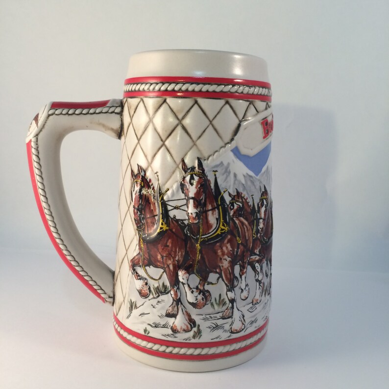 Budweiser Stein Limited Edition A Series Ceramic 1985 Winter Clydesdales Horses