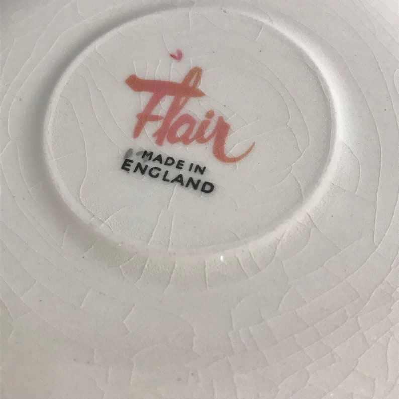 Mid Century Flair English China Louis Gordon Production Replacement Saucer 1950s Pink Black Silver Accents MOD design Hard to Find