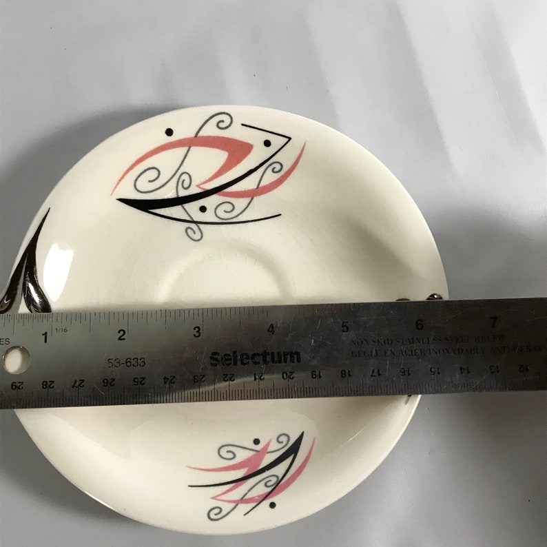 Mid Century Flair English China Louis Gordon Production Replacement Saucer 1950s Pink Black Silver Accents MOD design Hard to Find