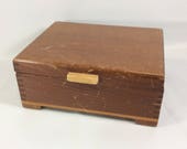 Wood Box Dovetailed Brass Hardware Cigar Letter Box 7.25 x 6.25 Inches Art Deco Trinket Box Jewelry Bedroom Decor Upcycle