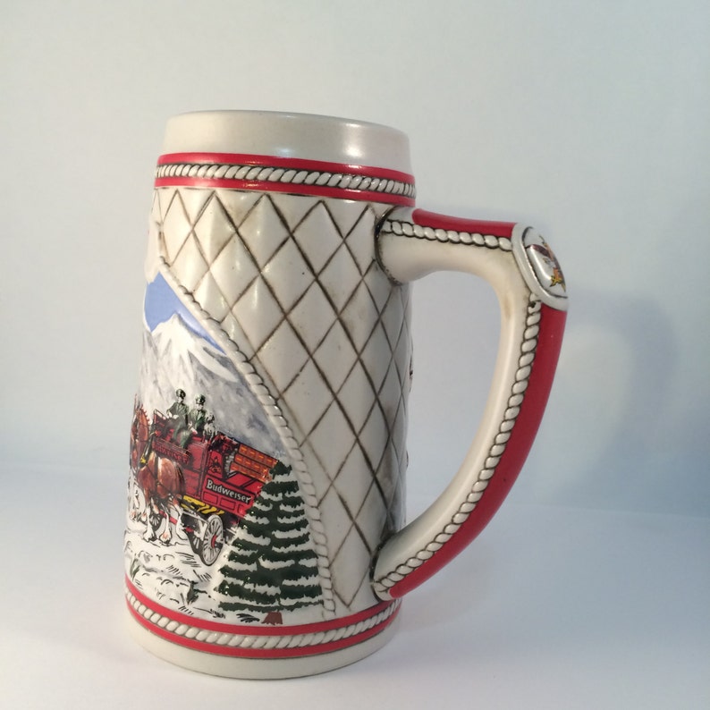 Budweiser Stein Limited Edition A Series Ceramic 1985 Winter Clydesdales Horses