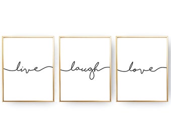 Live Laugh Love Wall Art Set of 3 Prints Set of 3 Wall Art Live Laugh Love Printable Wall Art Bedroom Prints Digital Download Black White