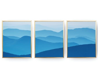 Set of 3 Prints PRINTABLE Wall Art Prints Blue Mountain Wall Art Nature Photography Prints Bedroom Wall Decor Large Wall Art Living Room Art