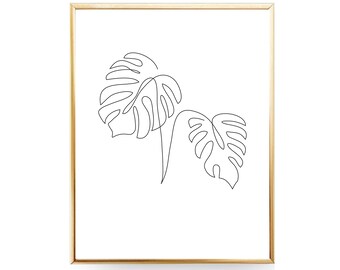 Monstera Line Art Etsy