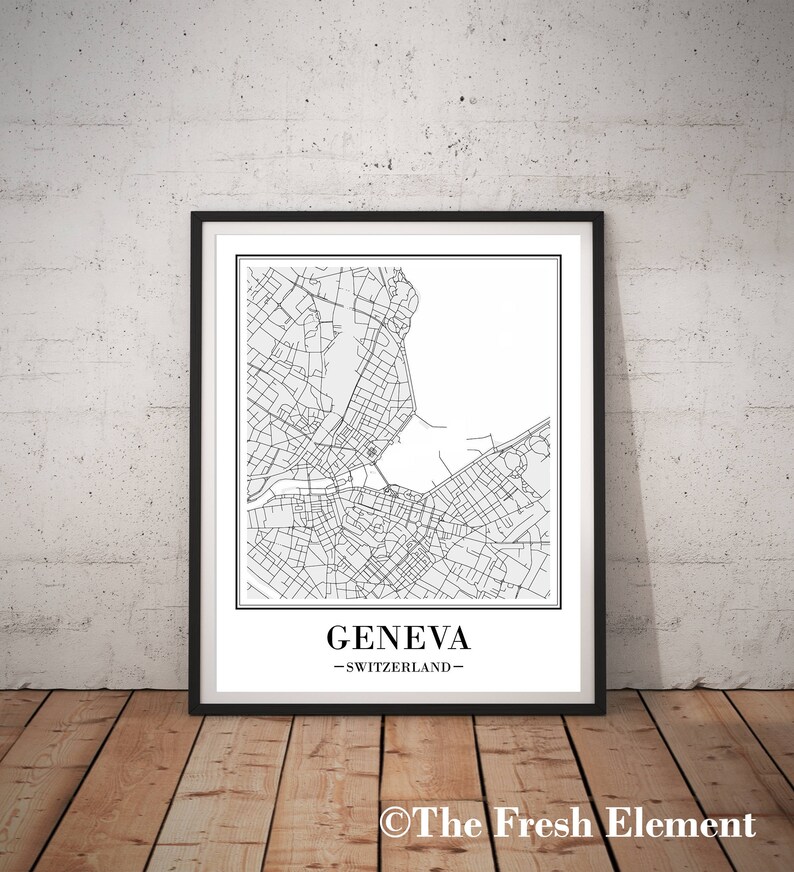 Geneva Map Geneva Print Geneva Poster Geneva Switzerland Map Etsy