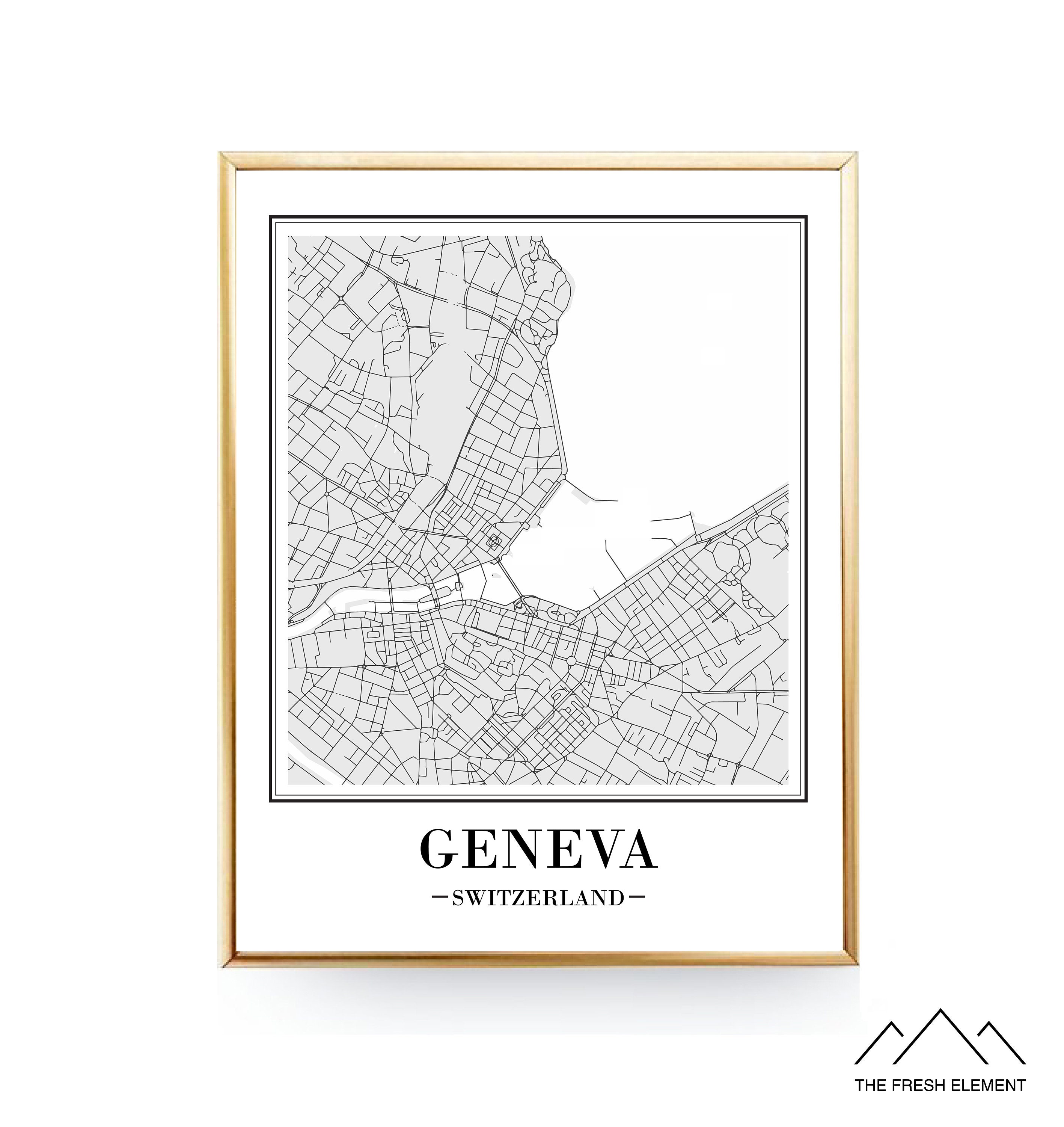 Geneva Map Geneva Print Geneva Poster Geneva Switzerland Map Etsy