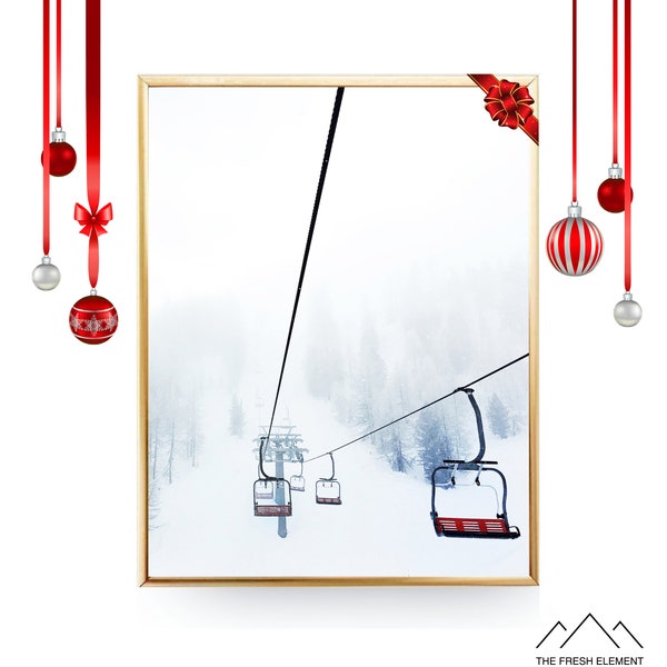 Ski Lift Ski Art Ski Poster Ski Lodge Decor Chair Lift Winter Wall Art Winter Printable Art Winter Wall Decor Holiday Art Ski Gift For Skier