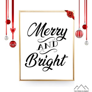 Merry and Bright Sign Merry Christmas PRINTABLE Wall Art - Etsy Canada