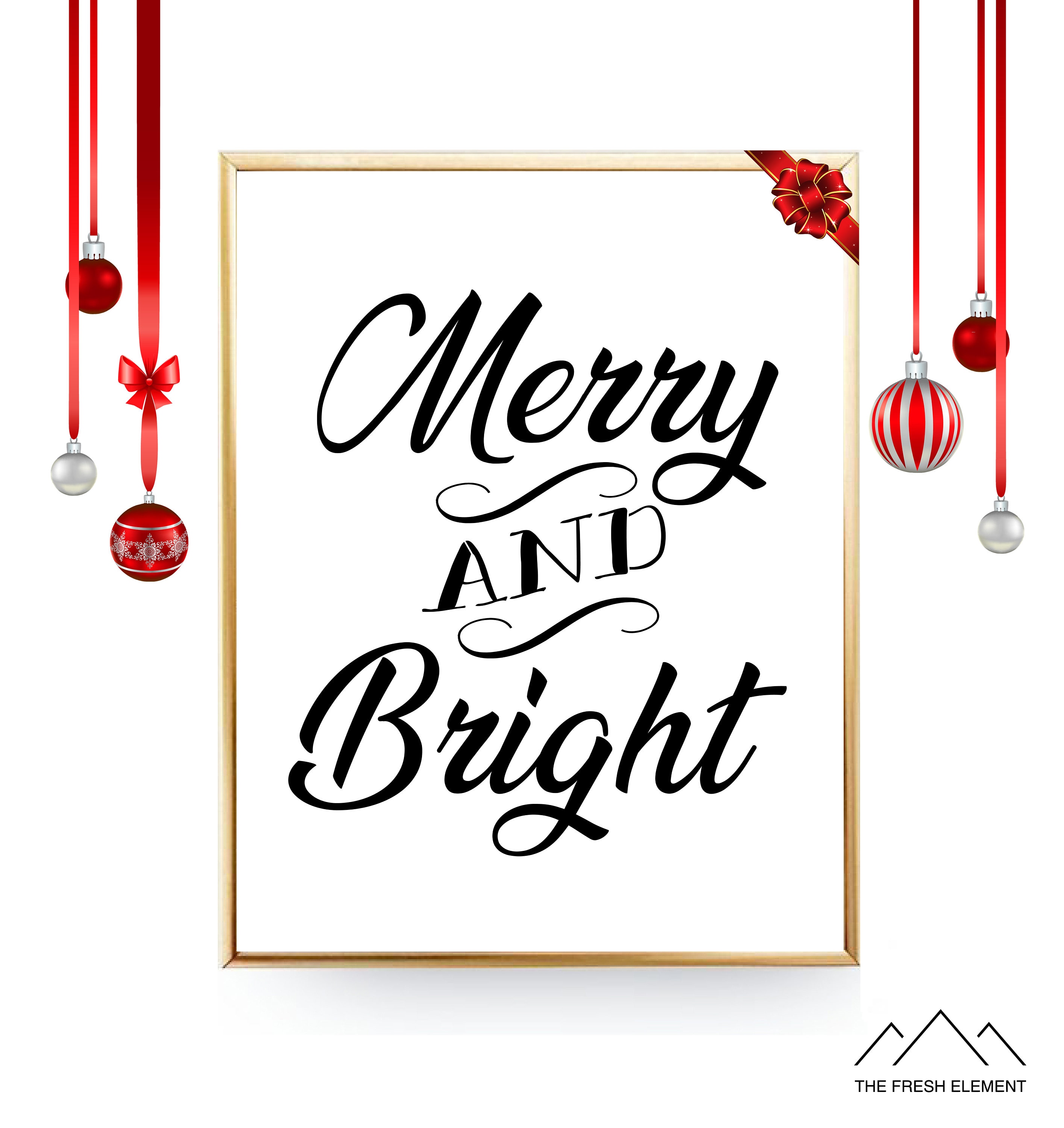 Merry and Bright Sign Merry Christmas PRINTABLE Wall Art | Etsy