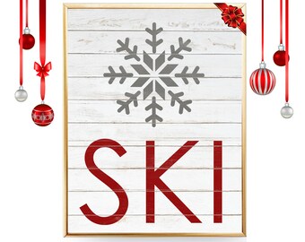 Ski Poster Rustic Christmas Decor Cabin Wall Art Printable Christmas Sign Ski Lodge Decor Ski Gift For Skier Ski Art Cabin Ski Decor