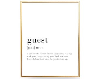 Guest Definition Print Guest Room Print Guest Sign Home PRINTABLE ART Guest Quote Bedroom Wall Art Instant Download Art Definition Wall Art