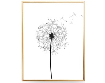 Dandelion PRINTABLE ART Dandelion Print Dandelion Wall Art Dandelion Art Dandelion Poster Flower Print Minimalist Dandelion Wall Decor