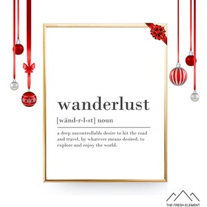 Wanderlust Print Digital Download Poster INSTANT DOWNLOAD Definition Print Modern Home Decor Wanderlust Definition Digital Typography Art