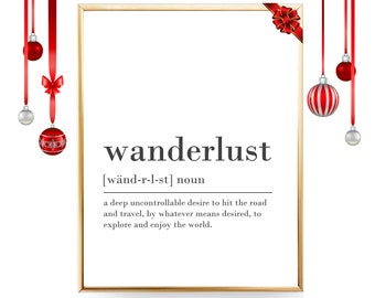 Wanderlust Print Digital Download Poster INSTANT DOWNLOAD Definition Print Modern Home Decor Wanderlust Definition Digital Typography Art