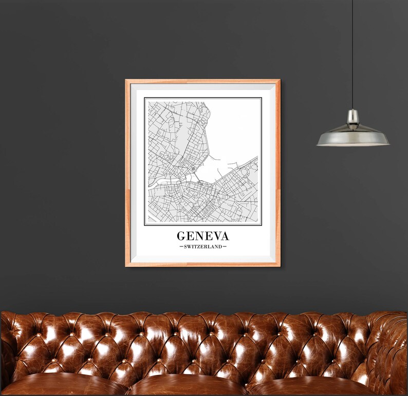 Geneva Map Geneva Print Geneva Poster Geneva Switzerland Map Etsy