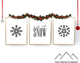 Set of 3 Wall Art Set of 3 Prints Let It Snow Christmas Printable Art Christmas Decor Holiday Decor Winter Decor Christmas Decoration Noel